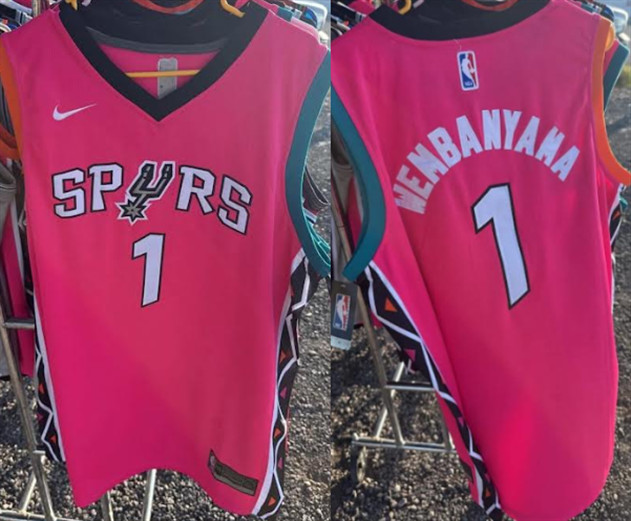 Men's Pink San Antonio Spurs #1 Victor Wembanyama Stitched Basketball Jersey